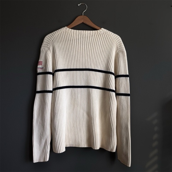 Vintage Polo Ralph Lauren Striped Sweater Chunky Knit Grandpa American Flag L - Picture 4 of 10